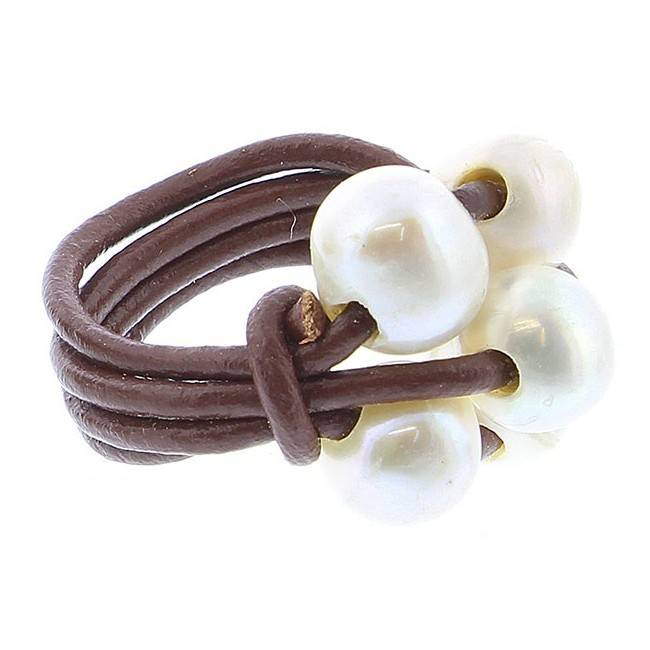 ANILLO CUERO PERLAS CULTIVADAS Tallas variadas