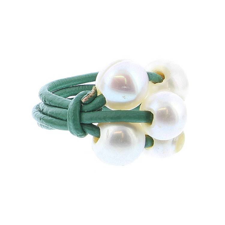 ANILLO CUERO PERLAS CULTIVADAS Tallas variadas