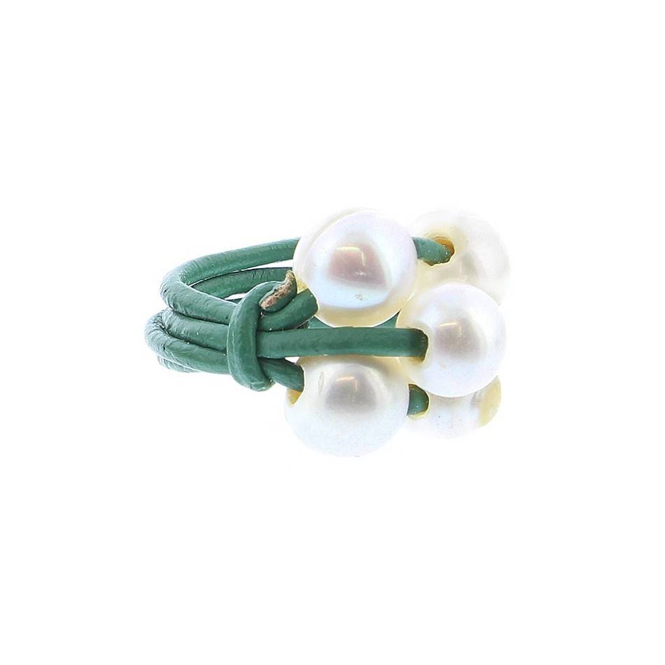 CULTIVATED PEARLS LEATHER RING Assorted sizes