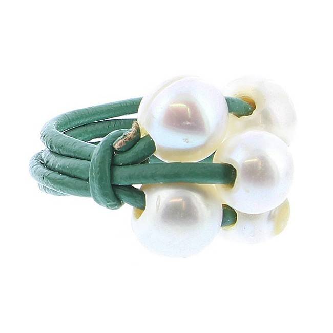 ANILLO CUERO PERLAS CULTIVADAS Tallas variadas