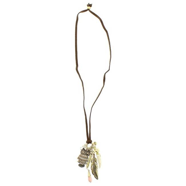 LONG PENDANT NECKLACE METAL STONES