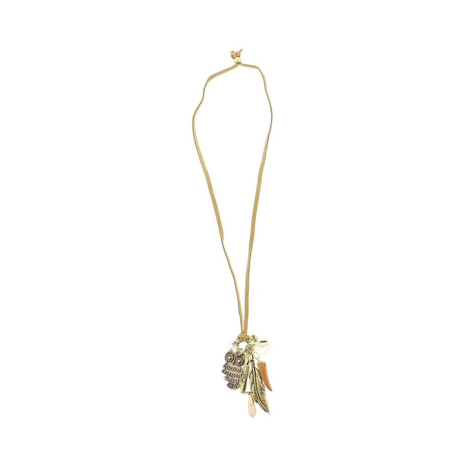 LONG PENDANT NECKLACE METAL STONES