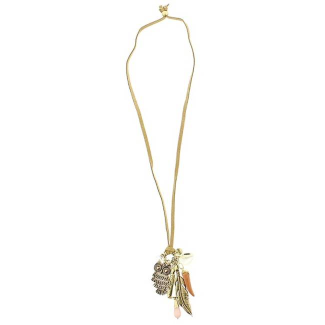 LONG PENDANT NECKLACE METAL STONES