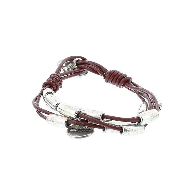 PULSERA CUERO CUENTAS METAL
