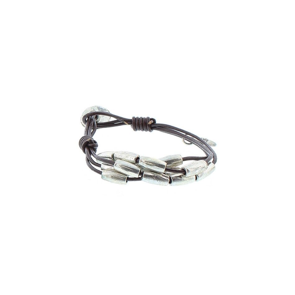 PULSERA CUERO CUENTAS METAL