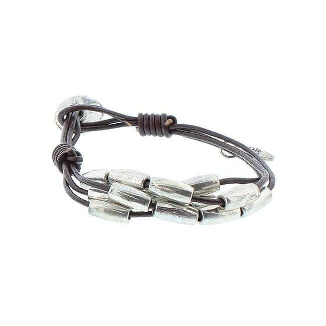 PULSERA CUERO CUENTAS METAL