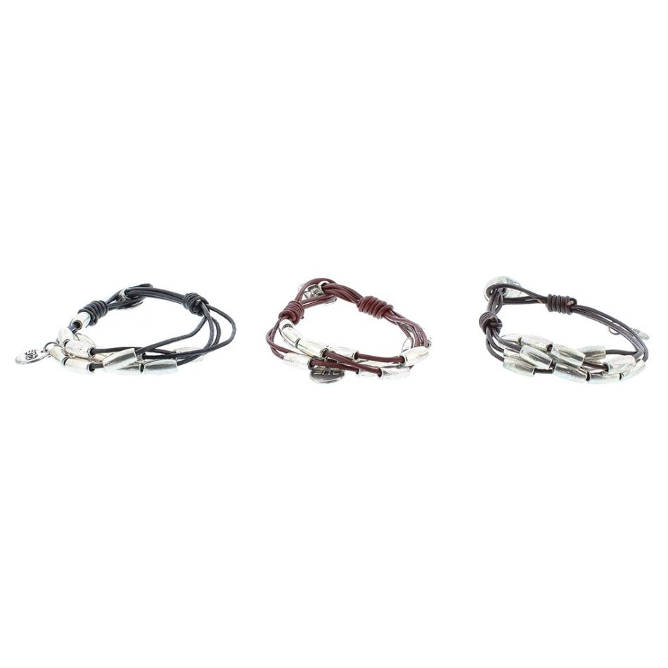 LEATHER BRACELET WITH METAL BEADS