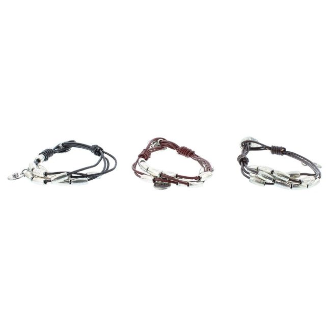 PULSERA CUERO CUENTAS METAL