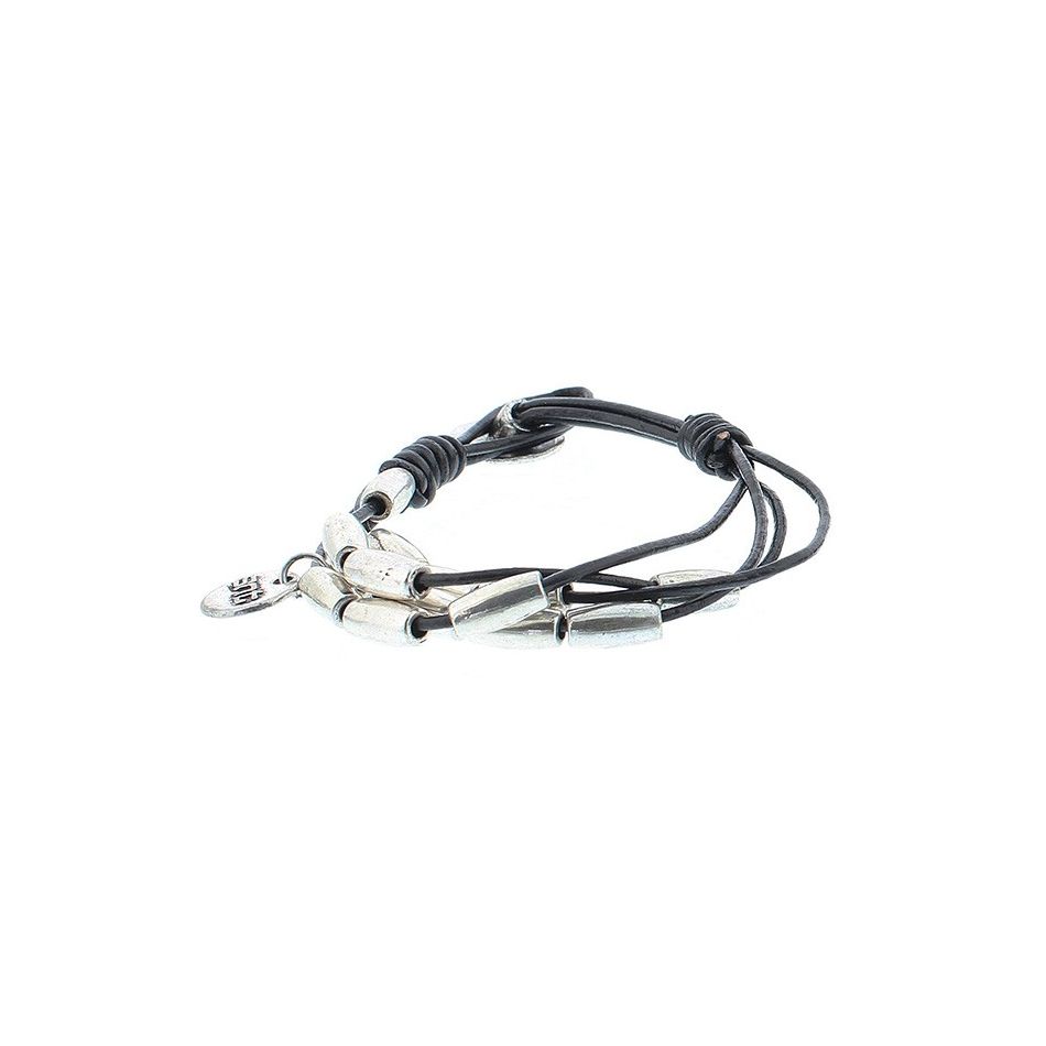 PULSERA CUERO CUENTAS METAL