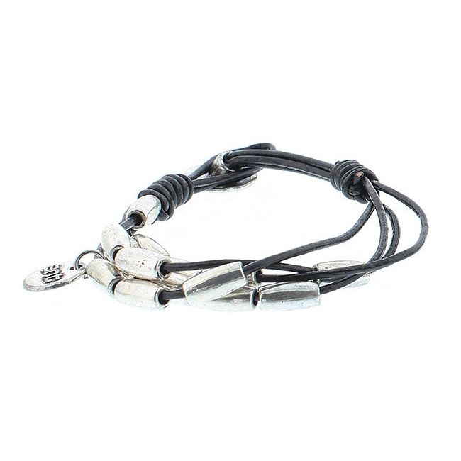 PULSERA CUERO CUENTAS METAL