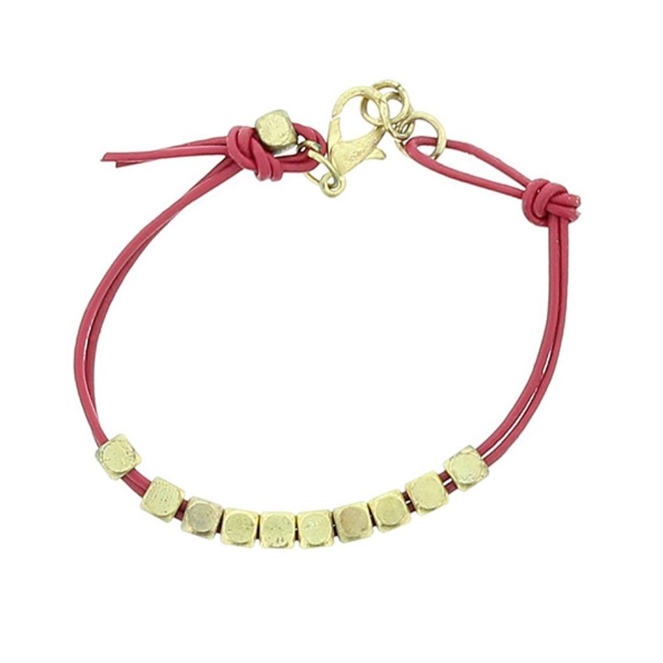 PULSERA CUERO CUENTAS METAL