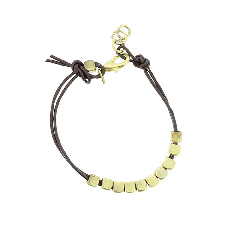 PULSERA CUERO CUENTAS METAL