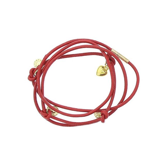 LEATHER BRACELET 4 TURNS WITH METAL BEADS