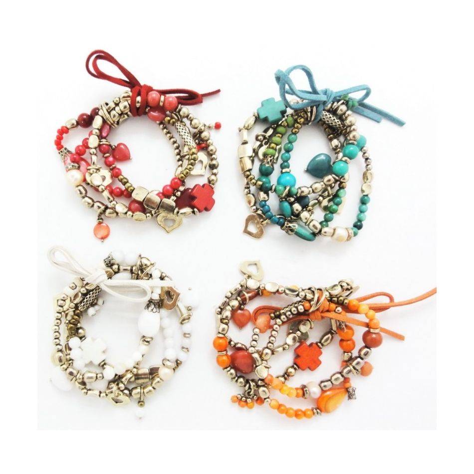 PULSERA 4 TIRAS METAL PIEDRAS