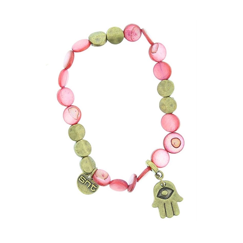PULSERA CUENTAS METAL  NÁCAR