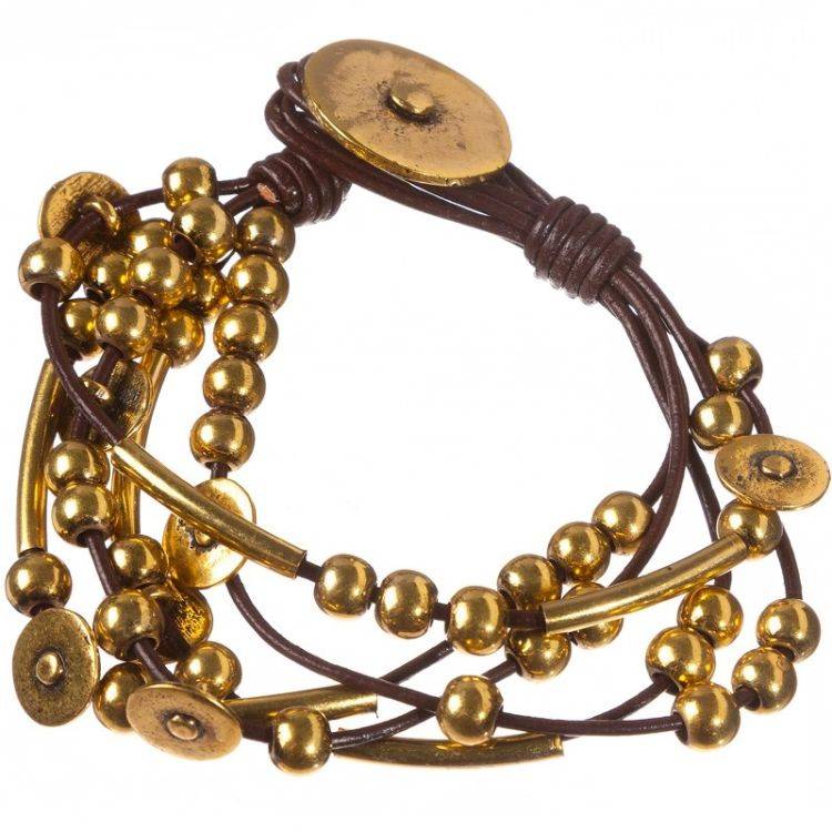 LEATHER BRACELET WITH METAL BEADS