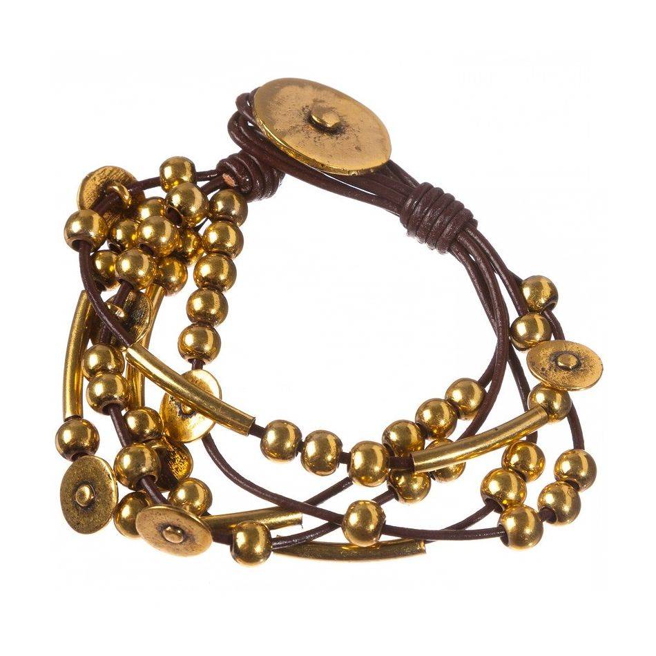 LEATHER BRACELET WITH METAL BEADS