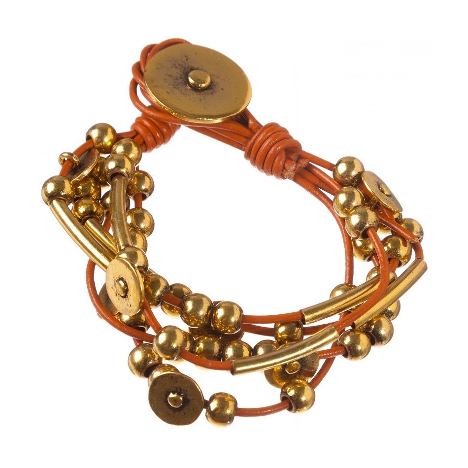 LEATHER BRACELET WITH METAL BEADS