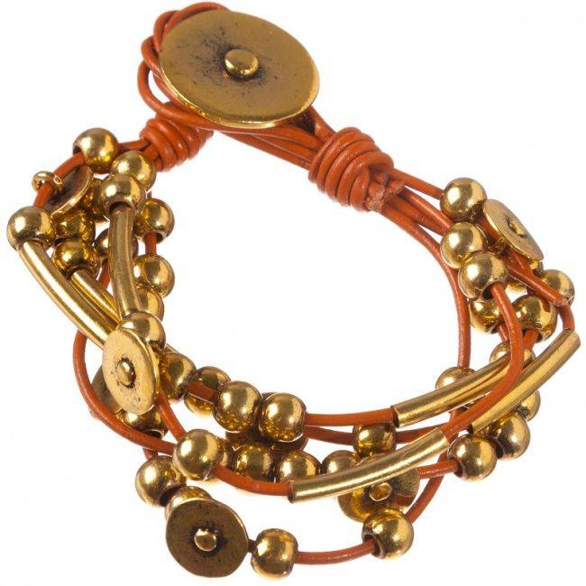 PULSERA CUERO CUENTAS METAL
