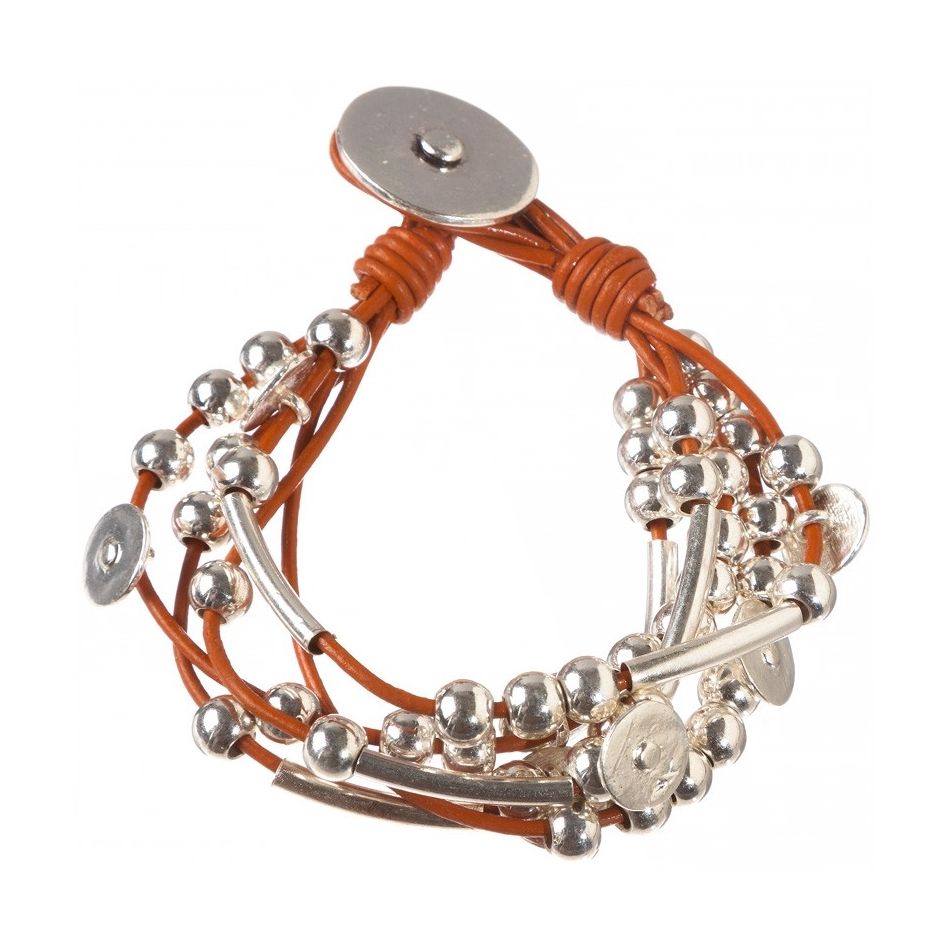 LEATHER BRACELET WITH METAL BEADS