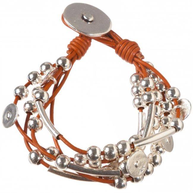 LEATHER BRACELET WITH METAL BEADS