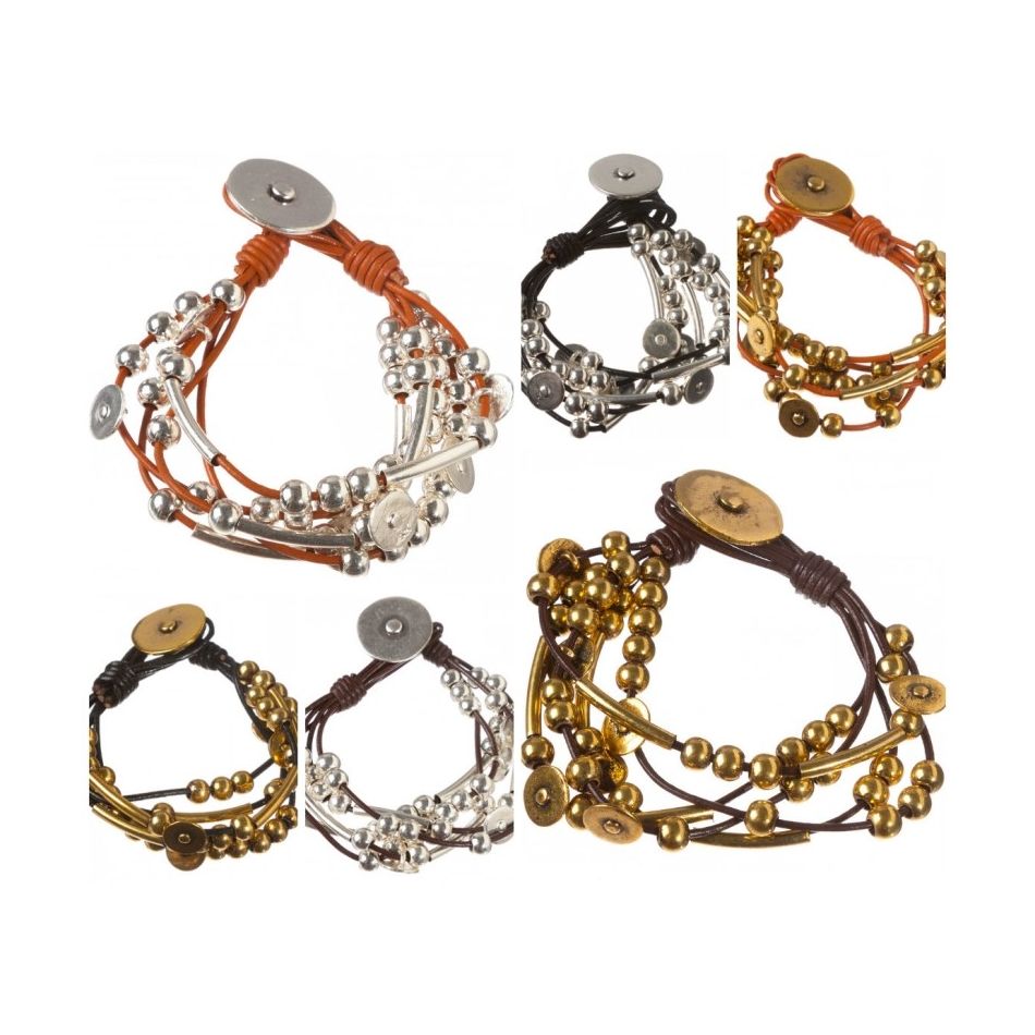 PULSERA CUERO CUENTAS METAL