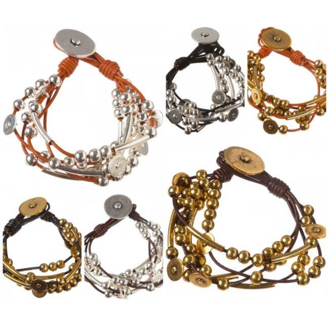 PULSERA CUERO CUENTAS METAL
