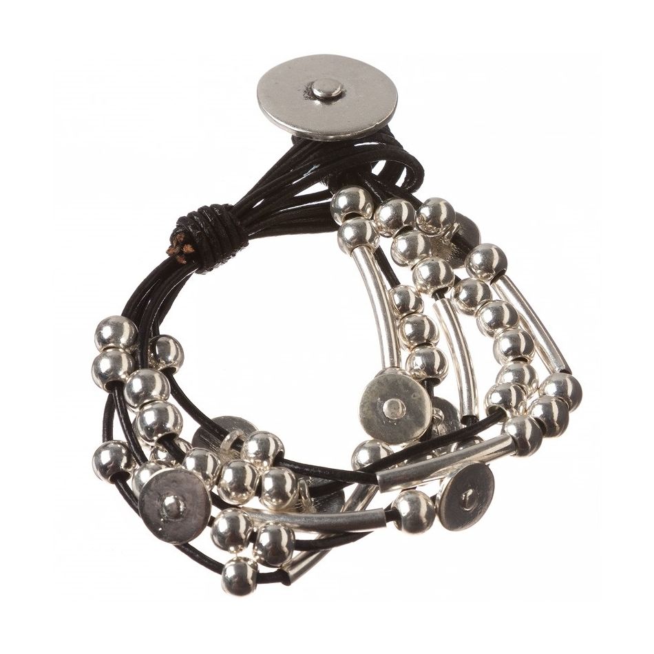 LEATHER BRACELET WITH METAL BEADS