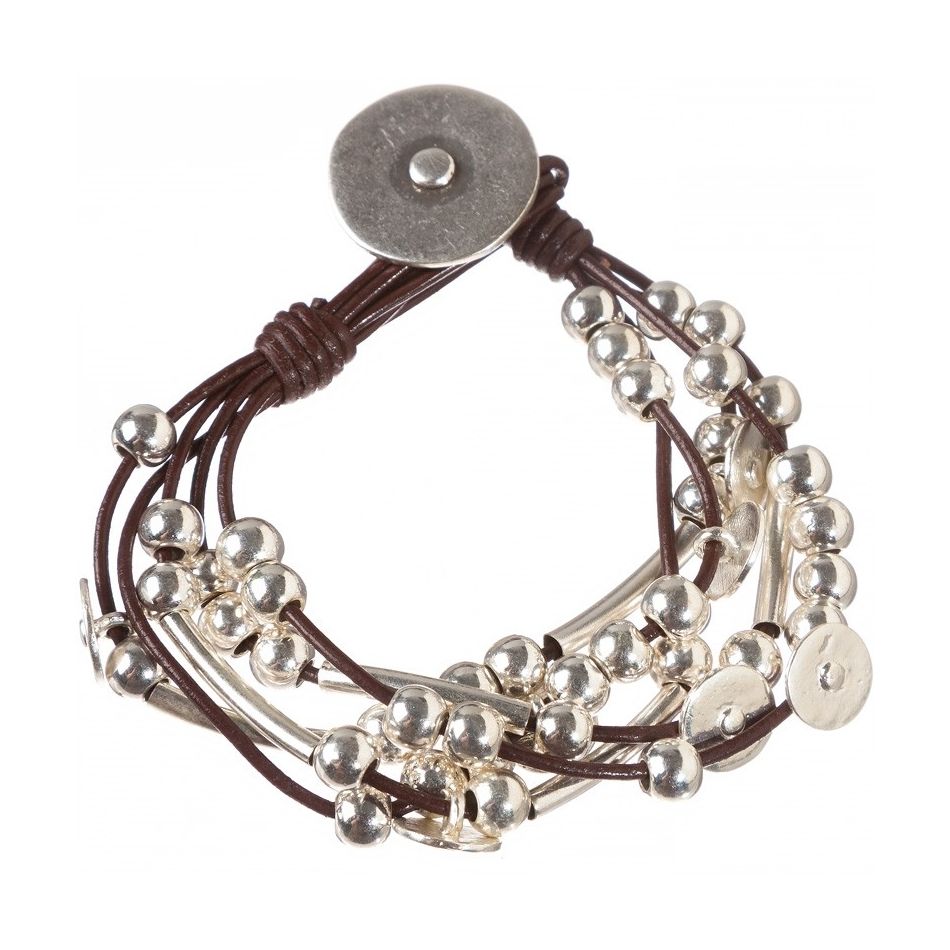 PULSERA CUERO CUENTAS METAL