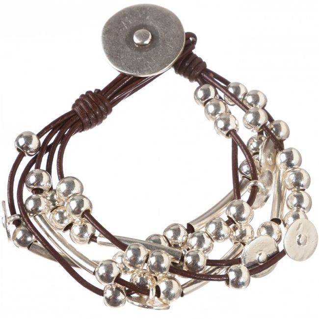 PULSERA CUERO CUENTAS METAL
