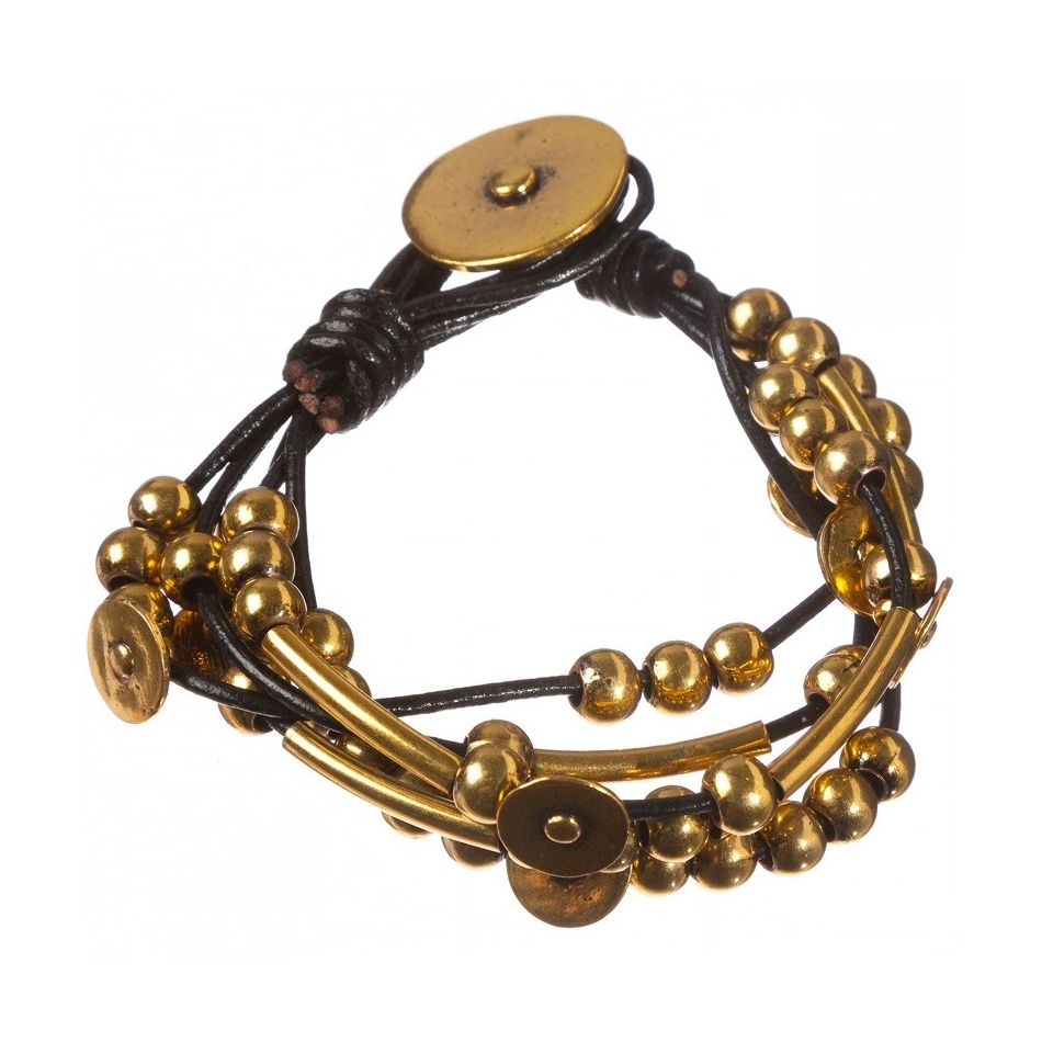 PULSERA CUERO CUENTAS METAL