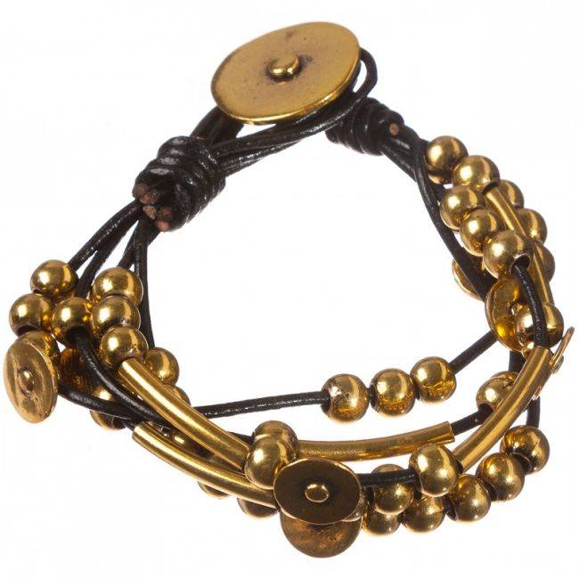 PULSERA CUERO CUENTAS METAL