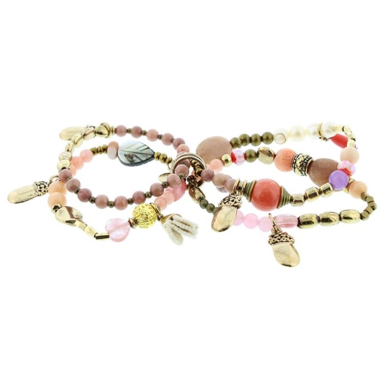 PULSERA 4 TIRAS CUENTAS METAL PIEDRAS