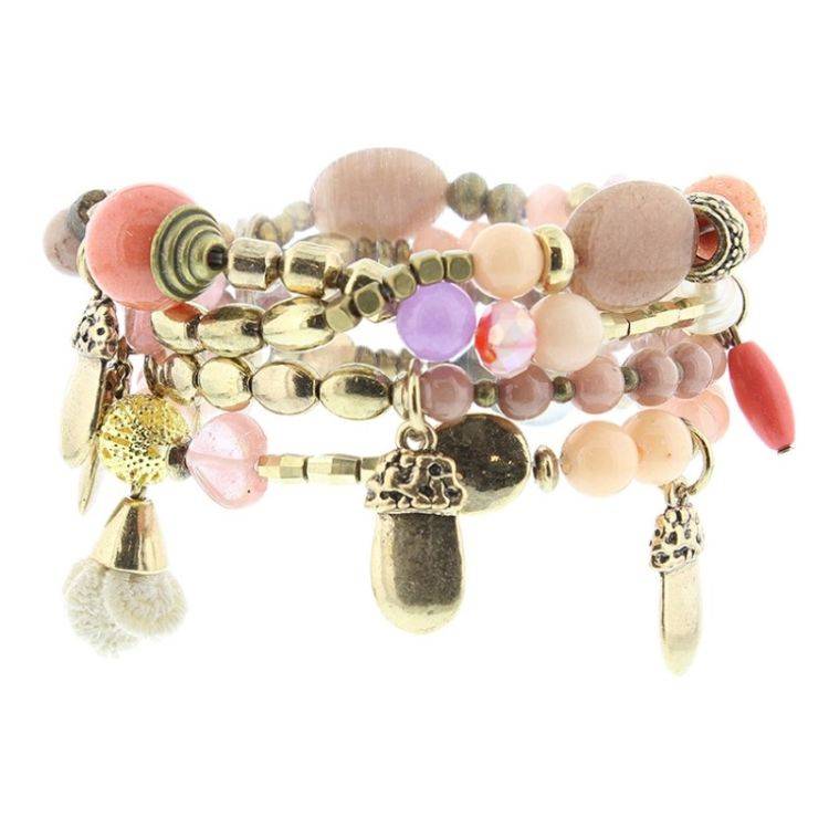 PULSERA 4 TIRAS CUENTAS METAL PIEDRAS 2