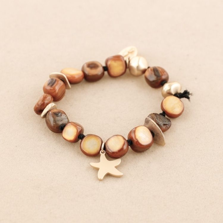 METAL NACRE BEADS ELASTIC BRACELET