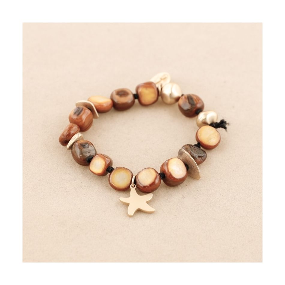 PULSERA ELÁSTICA CUENTAS NÁCAR METAL