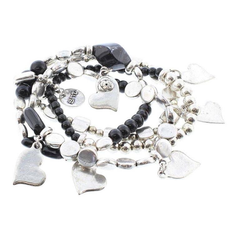 BRACELET 4 STRIPS METAL STONE BEADS