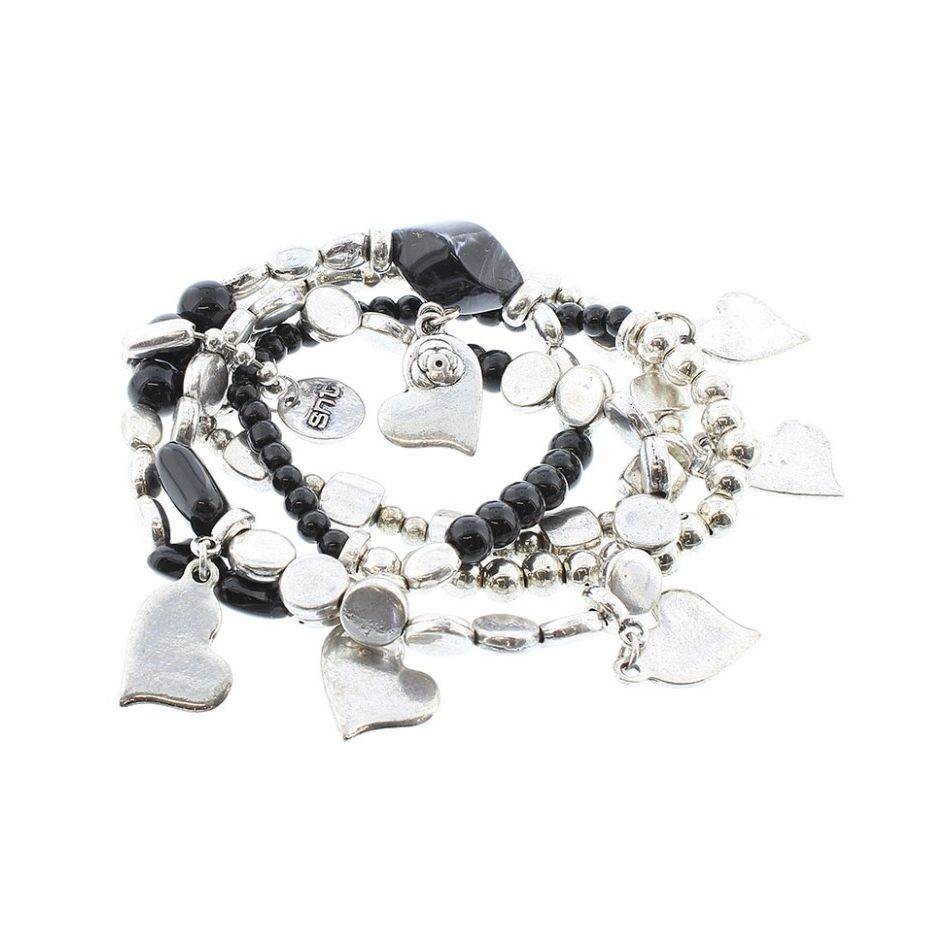 BRACELET 4 STRIPS METAL STONE BEADS