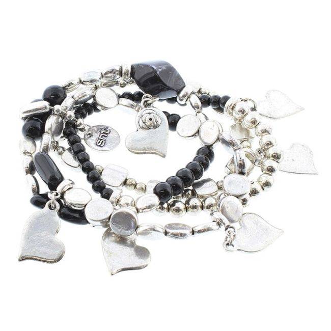 BRACELET 4 STRIPS METAL STONE BEADS