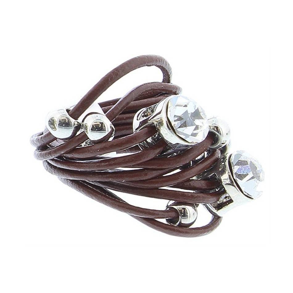 ANILLO CUERO CUENTAS METAL CRISTALES Tallas variadas