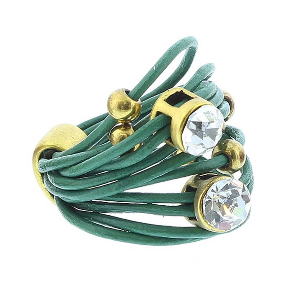 ANILLO CUERO CUENTAS METAL CRISTALES Tallas variadas