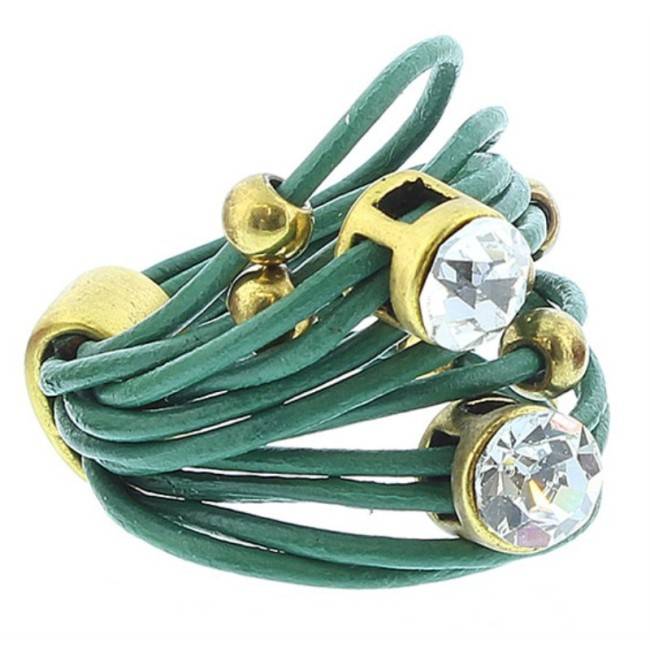 ANILLO CUERO CUENTAS METAL CRISTALES Tallas variadas