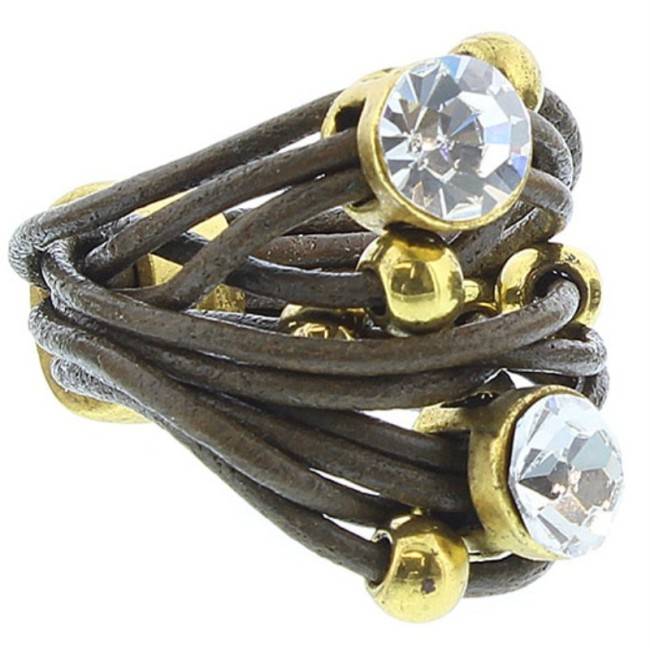 ANILLO CUERO CUENTAS METAL CRISTALES Tallas variadas