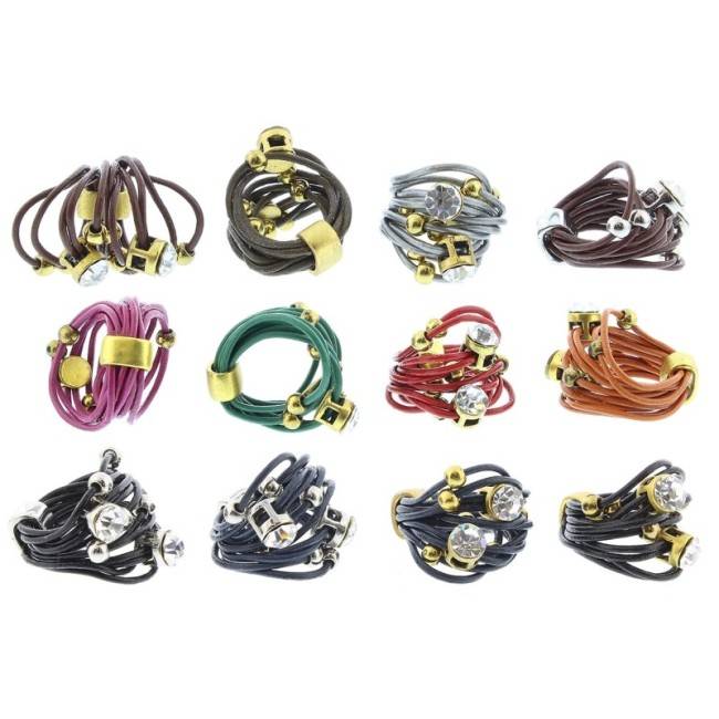 LEATHER RING BEADS METAL CRYSTALS Assorted sizes