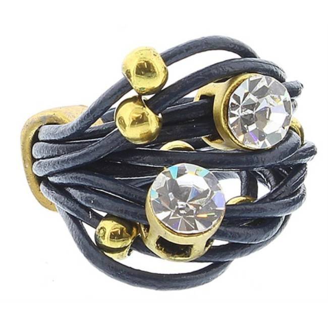 ANILLO CUERO CUENTAS METAL CRISTALES Tallas variadas
