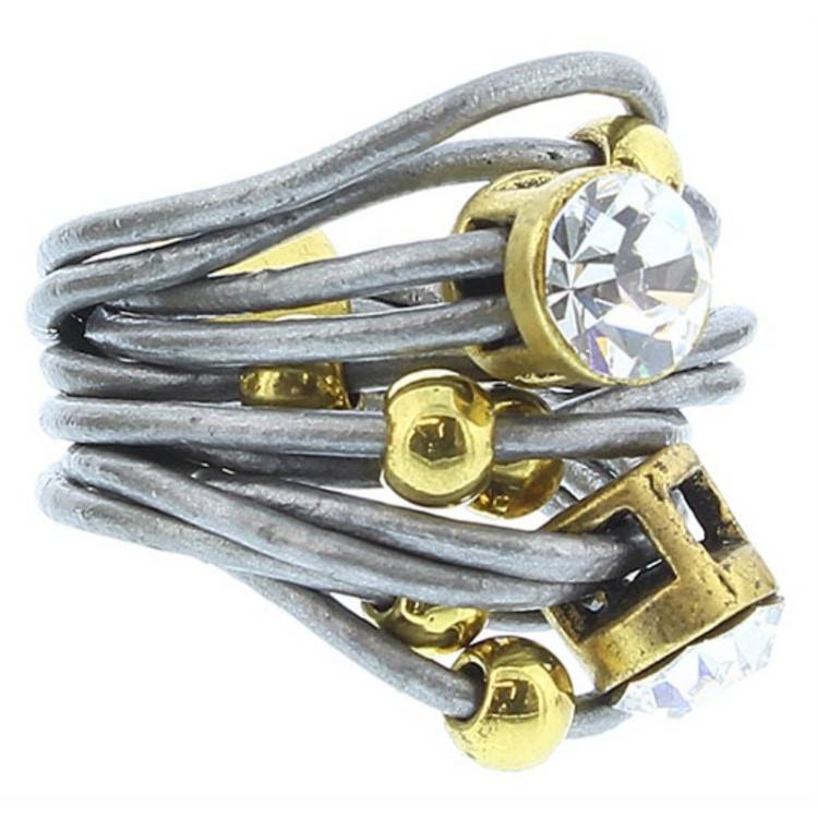 ANILLO CUERO CUENTAS METAL CRISTALES Tallas variadas 2