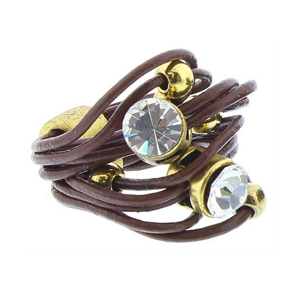 ANILLO CUERO CUENTAS METAL CRISTALES Tallas variadas
