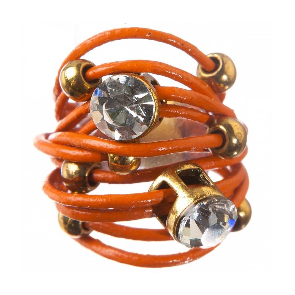 ANILLO CUERO CUENTAS METAL CRISTALES Tallas variadas