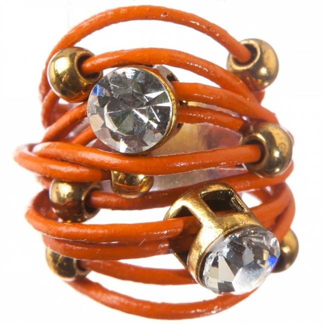 ANILLO CUERO CUENTAS METAL CRISTALES Tallas variadas