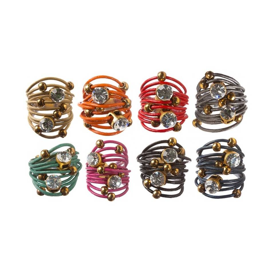 LEATHER RING BEADS METAL CRYSTALS Assorted sizes